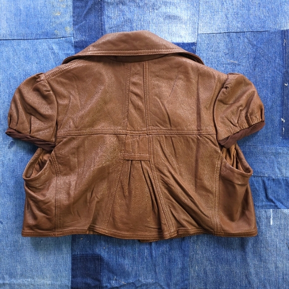 BCBG brown leather cropped jacket - Picture 2 of 4